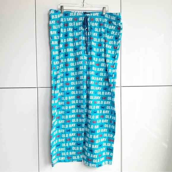 Mens Old Bay Maryland Crab Pajama Pants Drawstring Pockets Blue Red - Picture 1 of 7
